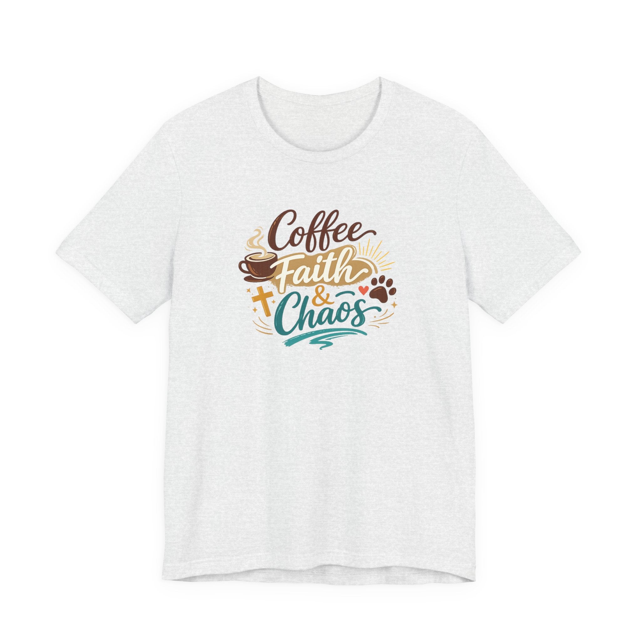 Coffee Faith & Chaos Shirt for Moms | Faith-Based Christian Mom Tee | Cozy Coffee Lover Dog Mom T-Shirt