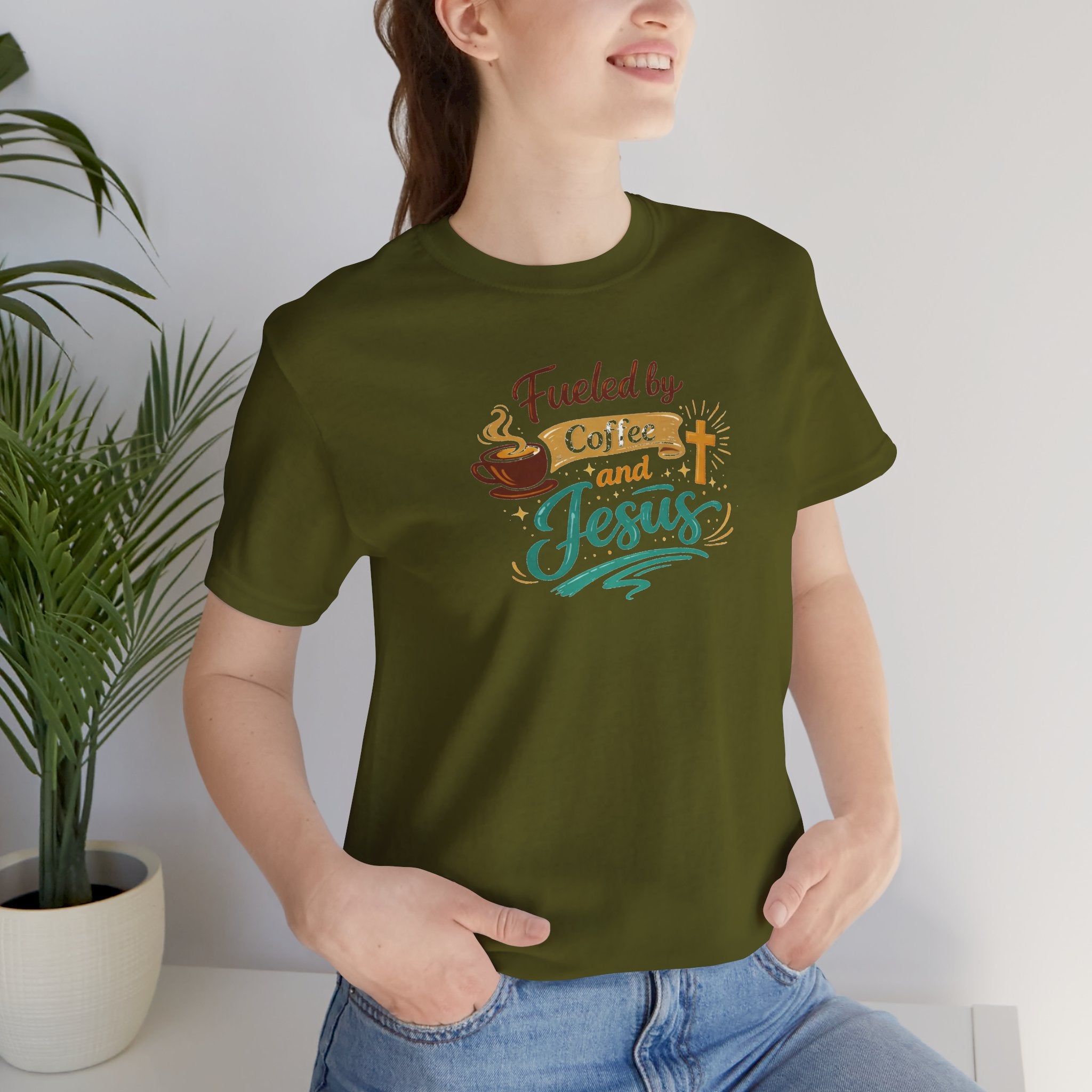 Fueled by Coffee and Jesus Shirt | Christian Coffee Lover T-Shirt for Moms | Faith-Based Cozy Tee