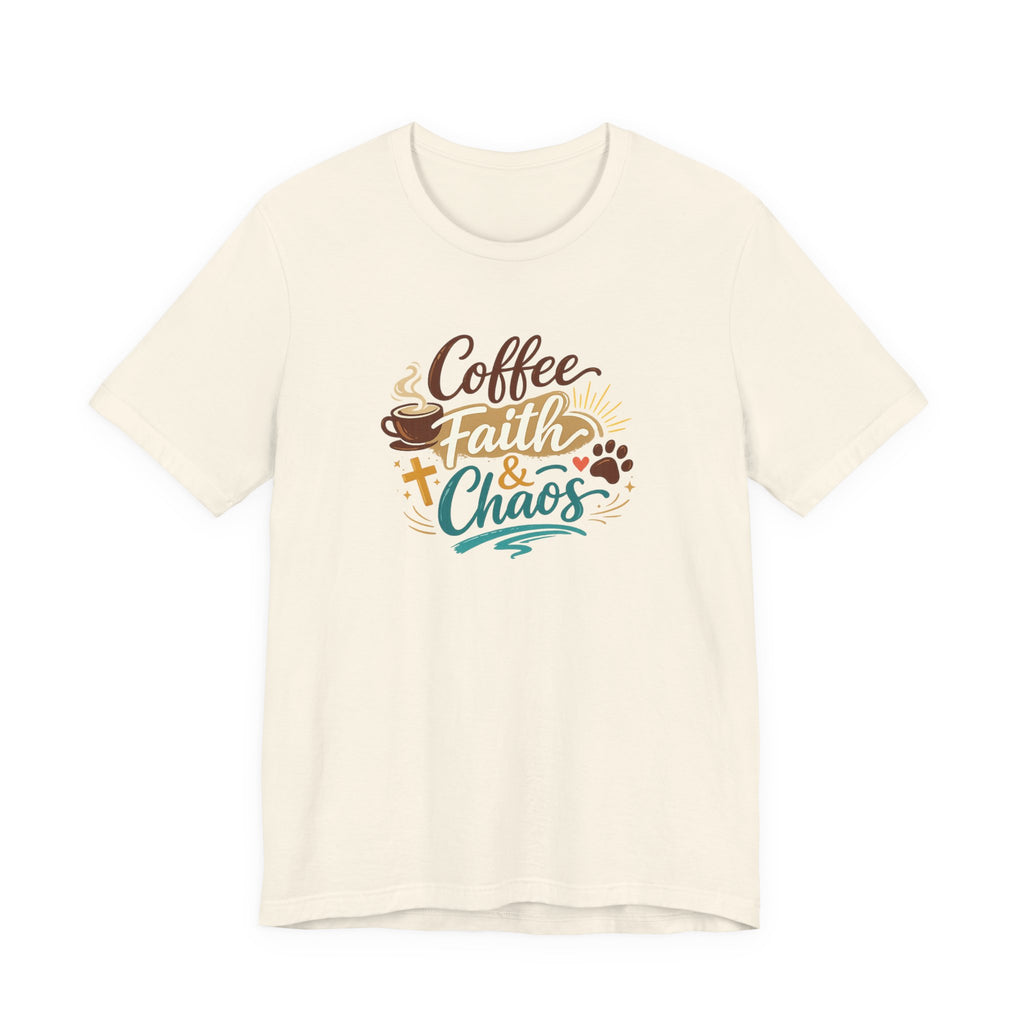 Coffee Faith & Chaos Shirt for Moms | Faith-Based Christian Mom Tee | Cozy Coffee Lover Dog Mom T-Shirt