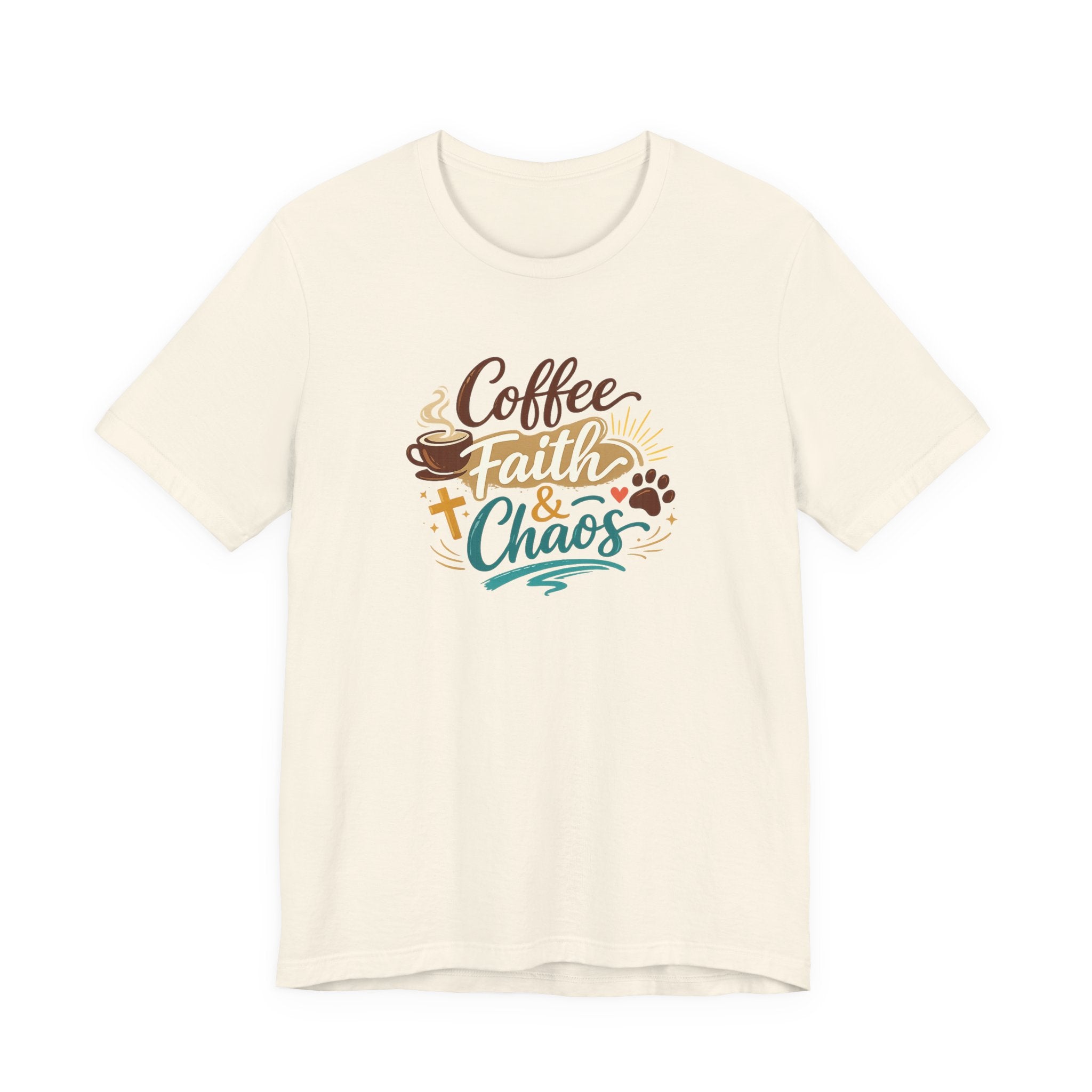 Coffee Faith & Chaos Shirt for Moms | Faith-Based Christian Mom Tee | Cozy Coffee Lover Dog Mom T-Shirt