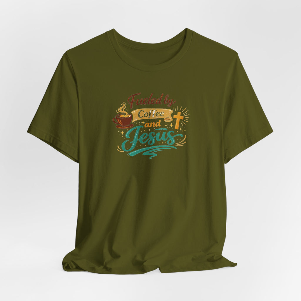 Fueled by Coffee and Jesus Shirt | Christian Coffee Lover T-Shirt for Moms | Faith-Based Cozy Tee
