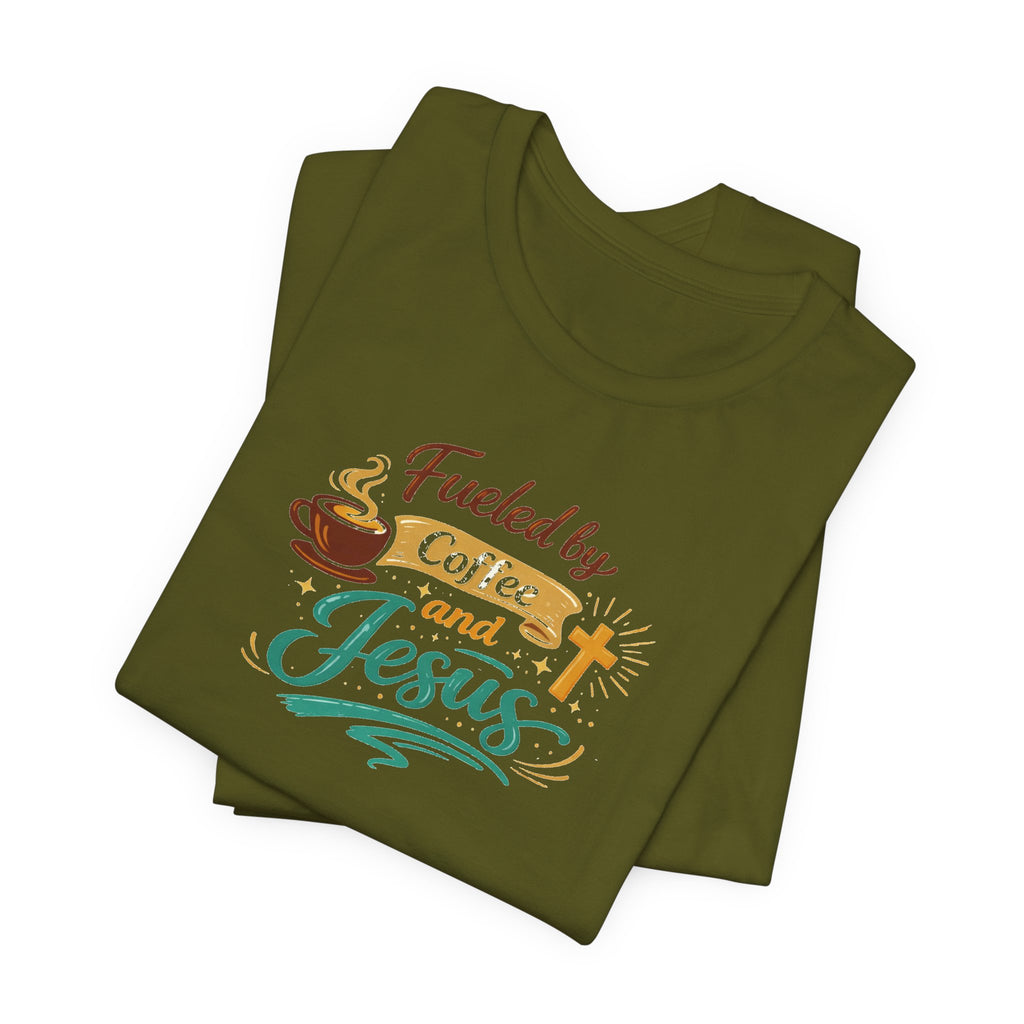 Fueled by Coffee and Jesus Shirt | Christian Coffee Lover T-Shirt for Moms | Faith-Based Cozy Tee