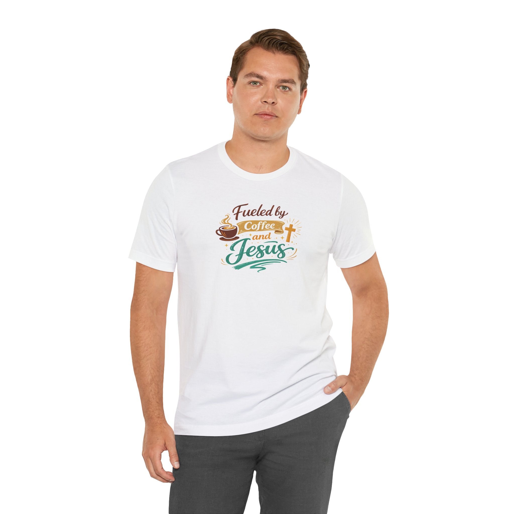 Fueled by Coffee and Jesus Shirt | Christian Coffee Lover T-Shirt for Moms | Faith-Based Cozy Tee