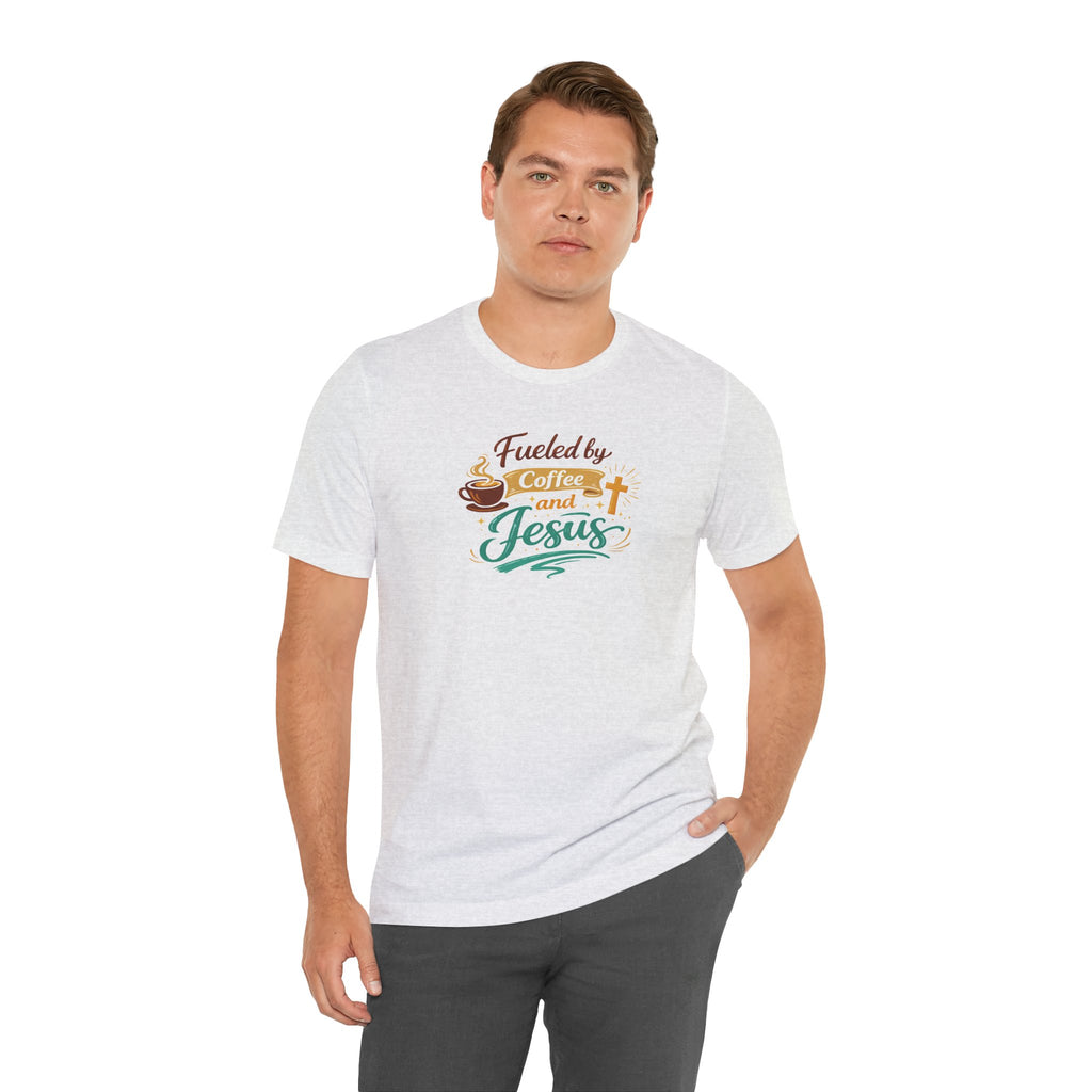Fueled by Coffee and Jesus Shirt | Christian Coffee Lover T-Shirt for Moms | Faith-Based Cozy Tee