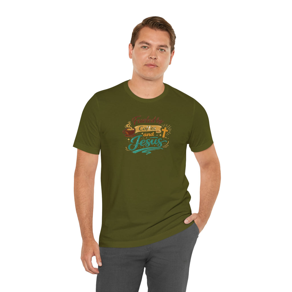 Fueled by Coffee and Jesus Shirt | Christian Coffee Lover T-Shirt for Moms | Faith-Based Cozy Tee