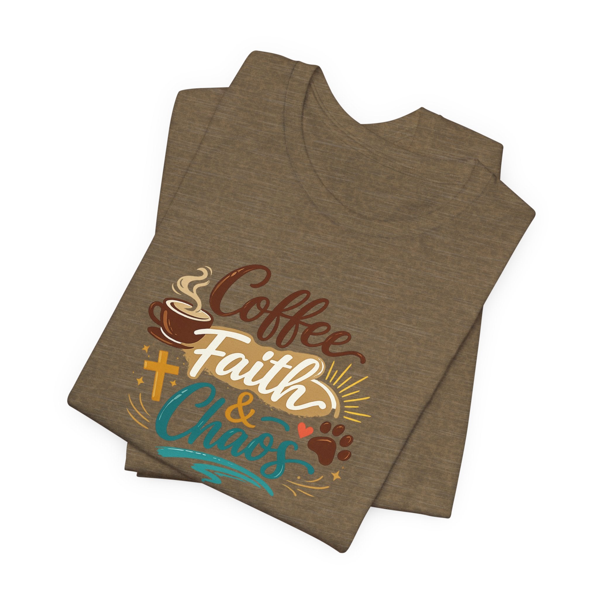 Coffee Faith & Chaos Shirt for Moms | Faith-Based Christian Mom Tee | Cozy Coffee Lover Dog Mom T-Shirt