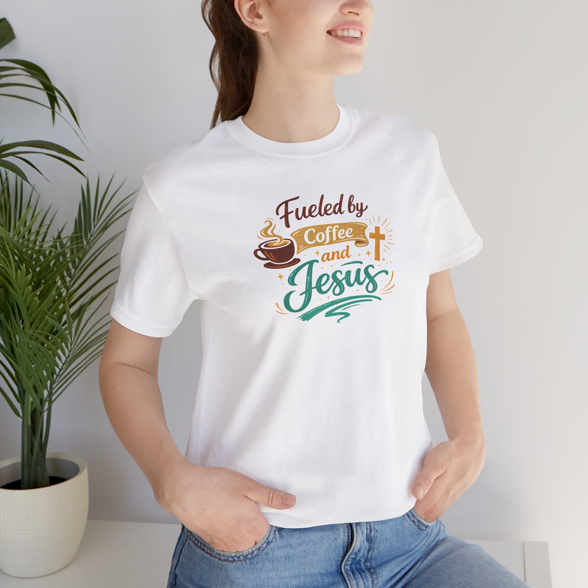 Fueled by Coffee and Jesus Shirt | Christian Coffee Lover T-Shirt for Moms | Faith-Based Cozy Tee