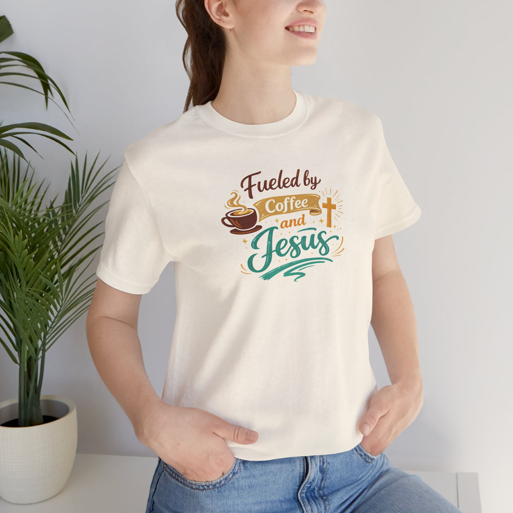 Fueled by Coffee and Jesus Shirt | Christian Coffee Lover T-Shirt for Moms | Faith-Based Cozy Tee