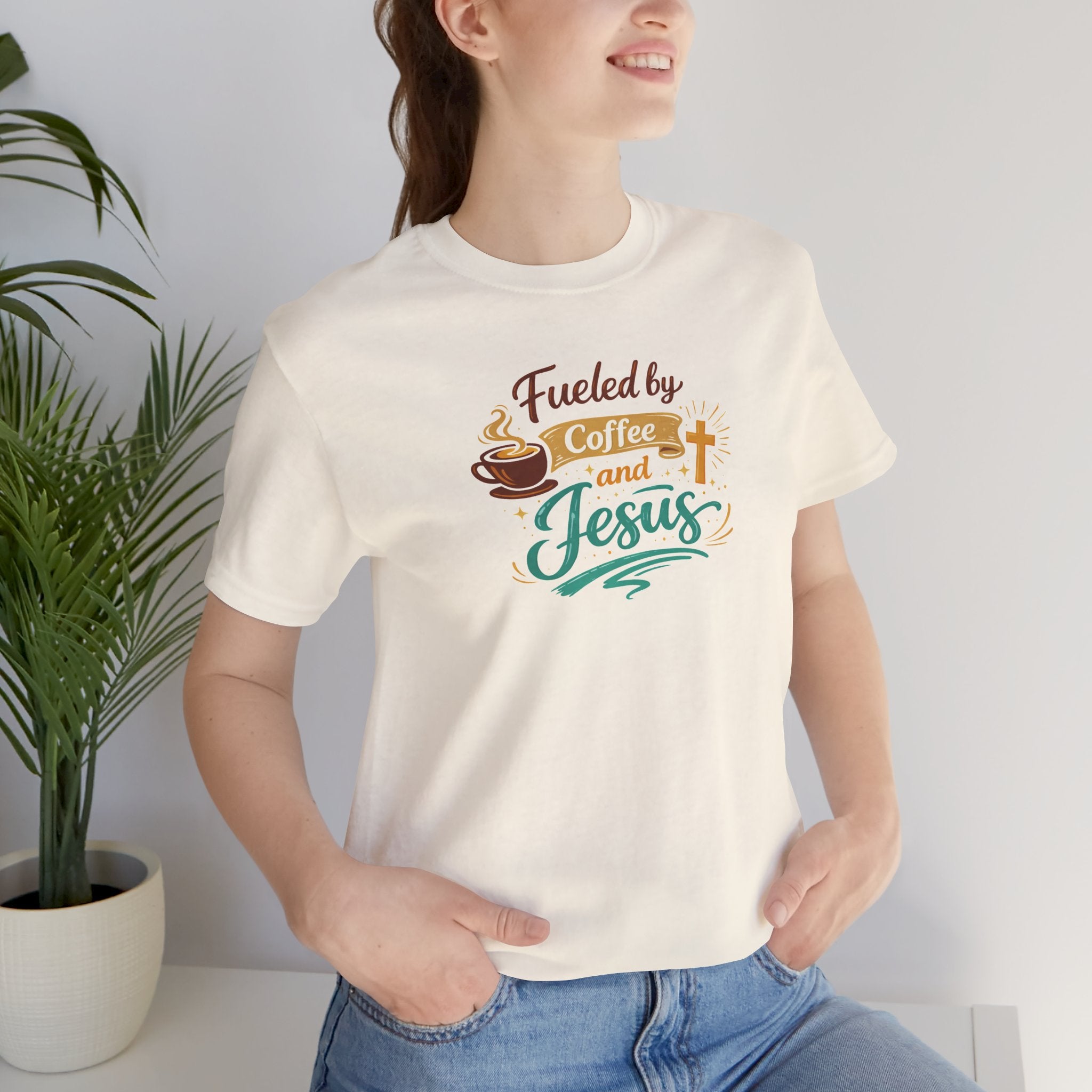 Fueled by Coffee and Jesus Shirt | Christian Coffee Lover T-Shirt for Moms | Faith-Based Cozy Tee