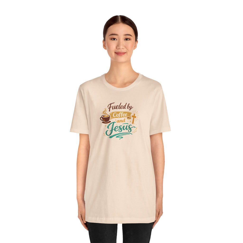 Fueled by Coffee and Jesus Shirt | Christian Coffee Lover T-Shirt for Moms | Faith-Based Cozy Tee
