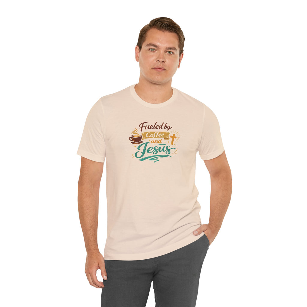 Fueled by Coffee and Jesus Shirt | Christian Coffee Lover T-Shirt for Moms | Faith-Based Cozy Tee