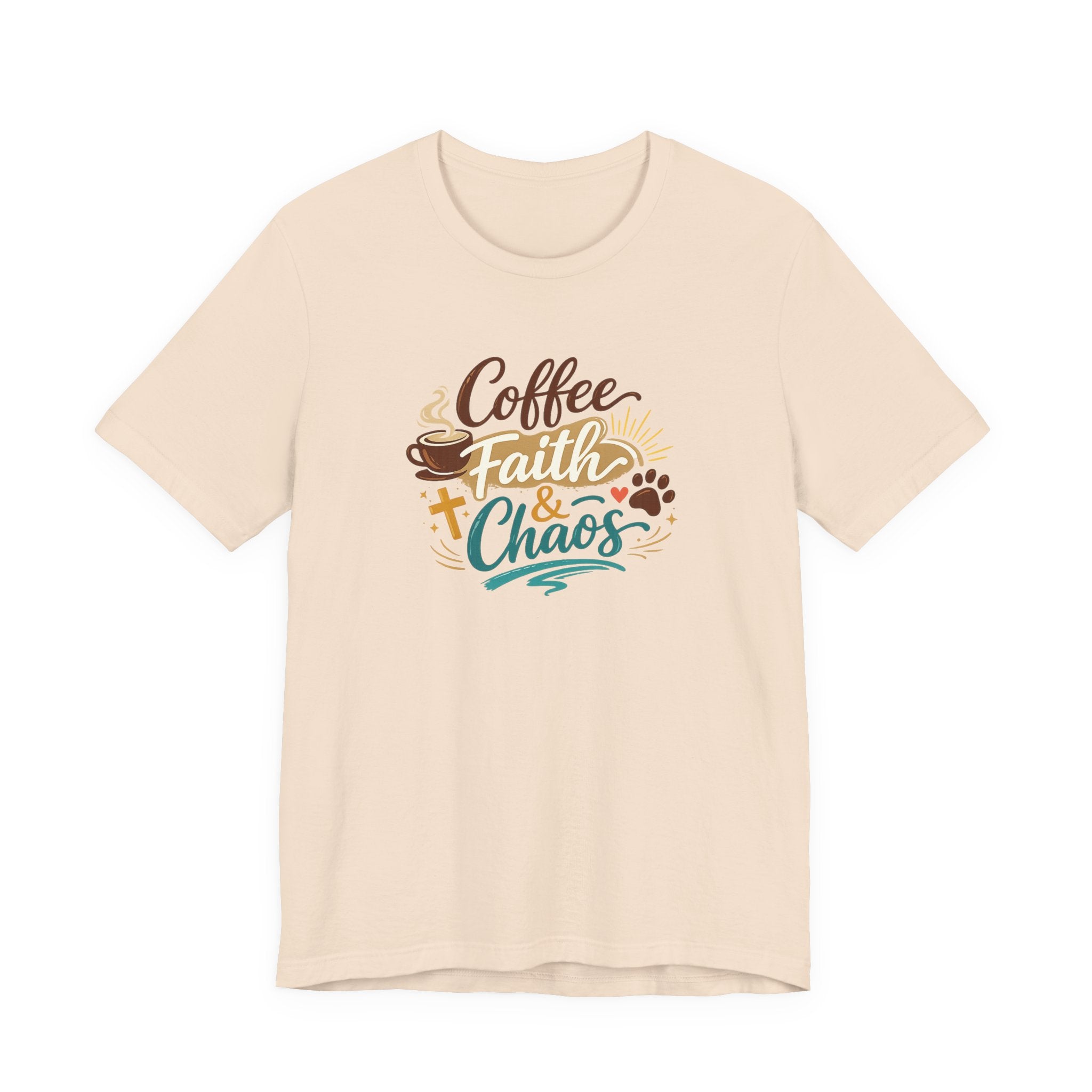 Coffee Faith & Chaos Shirt for Moms | Faith-Based Christian Mom Tee | Cozy Coffee Lover Dog Mom T-Shirt