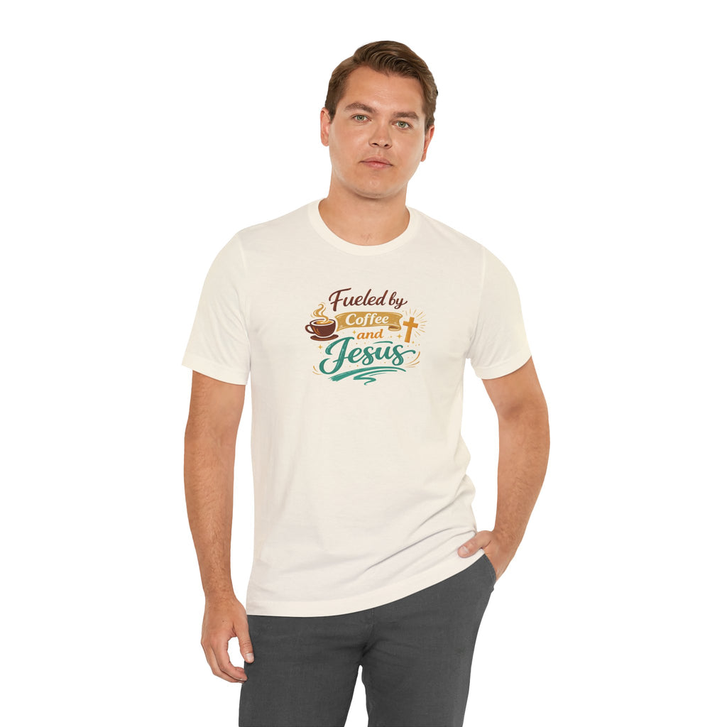 Fueled by Coffee and Jesus Shirt | Christian Coffee Lover T-Shirt for Moms | Faith-Based Cozy Tee