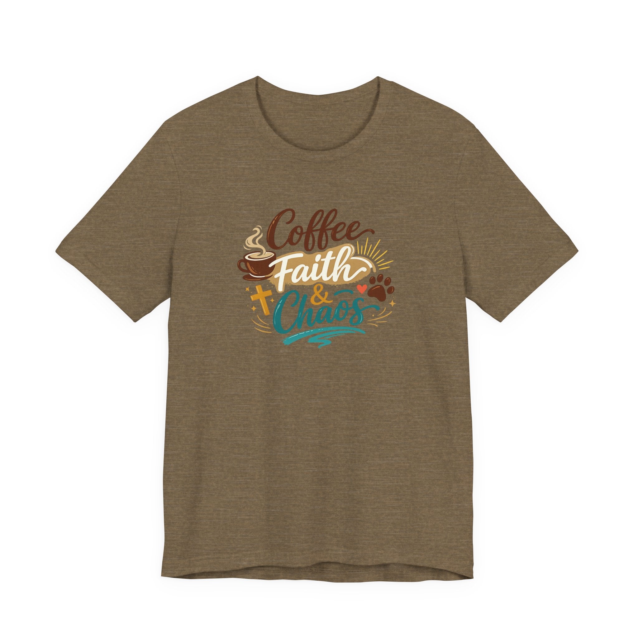 Coffee Faith & Chaos Shirt for Moms | Faith-Based Christian Mom Tee | Cozy Coffee Lover Dog Mom T-Shirt