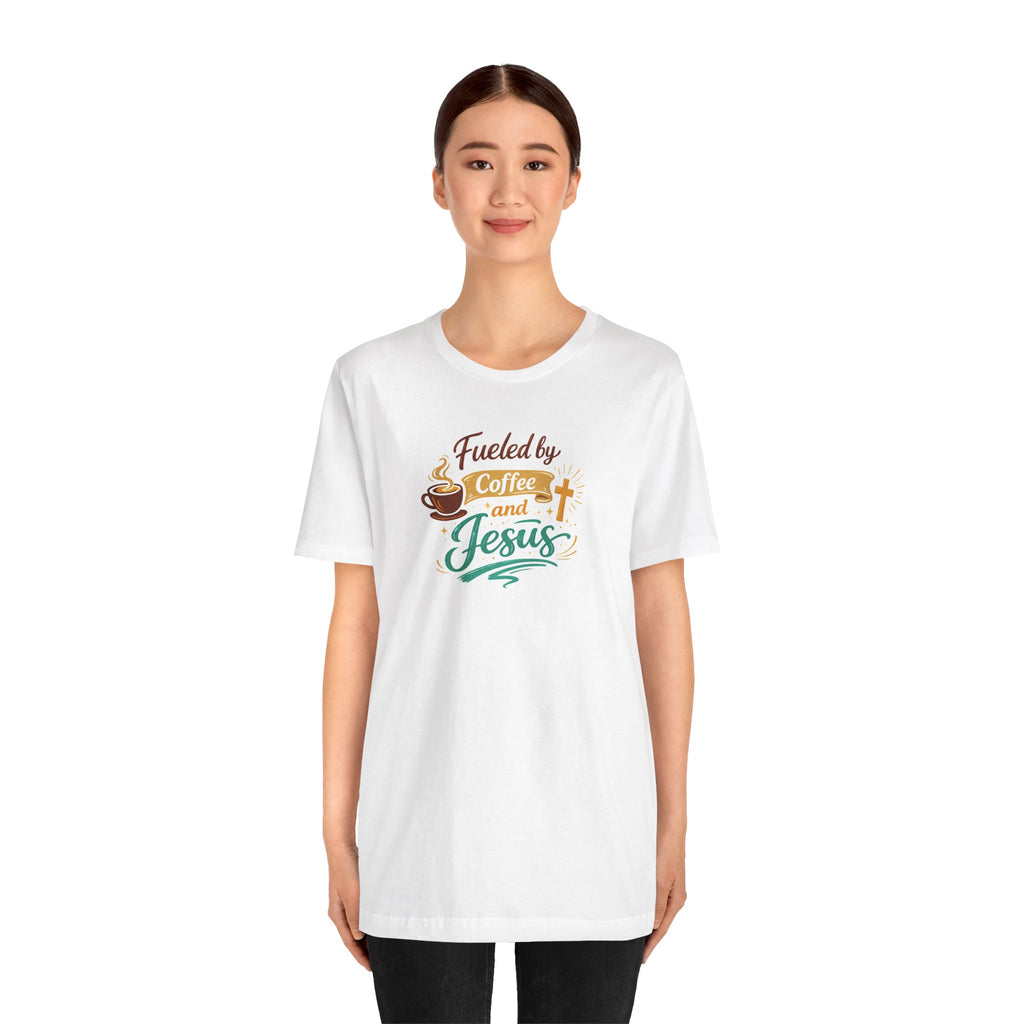 Fueled by Coffee and Jesus Shirt | Christian Coffee Lover T-Shirt for Moms | Faith-Based Cozy Tee