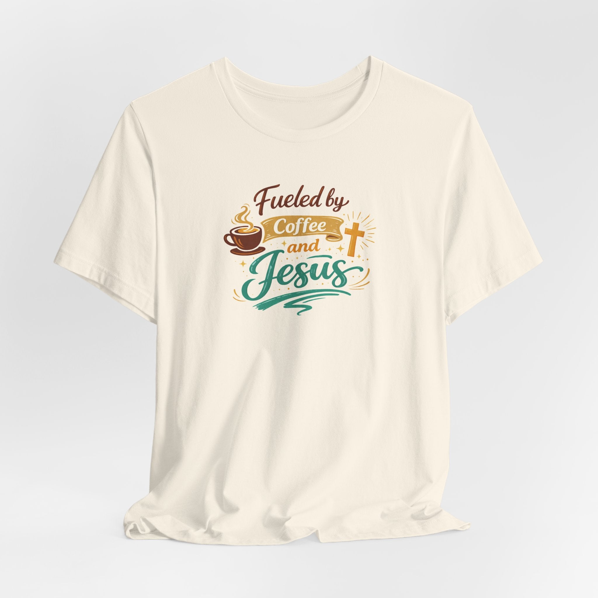 Fueled by Coffee and Jesus Shirt | Christian Coffee Lover T-Shirt for Moms | Faith-Based Cozy Tee