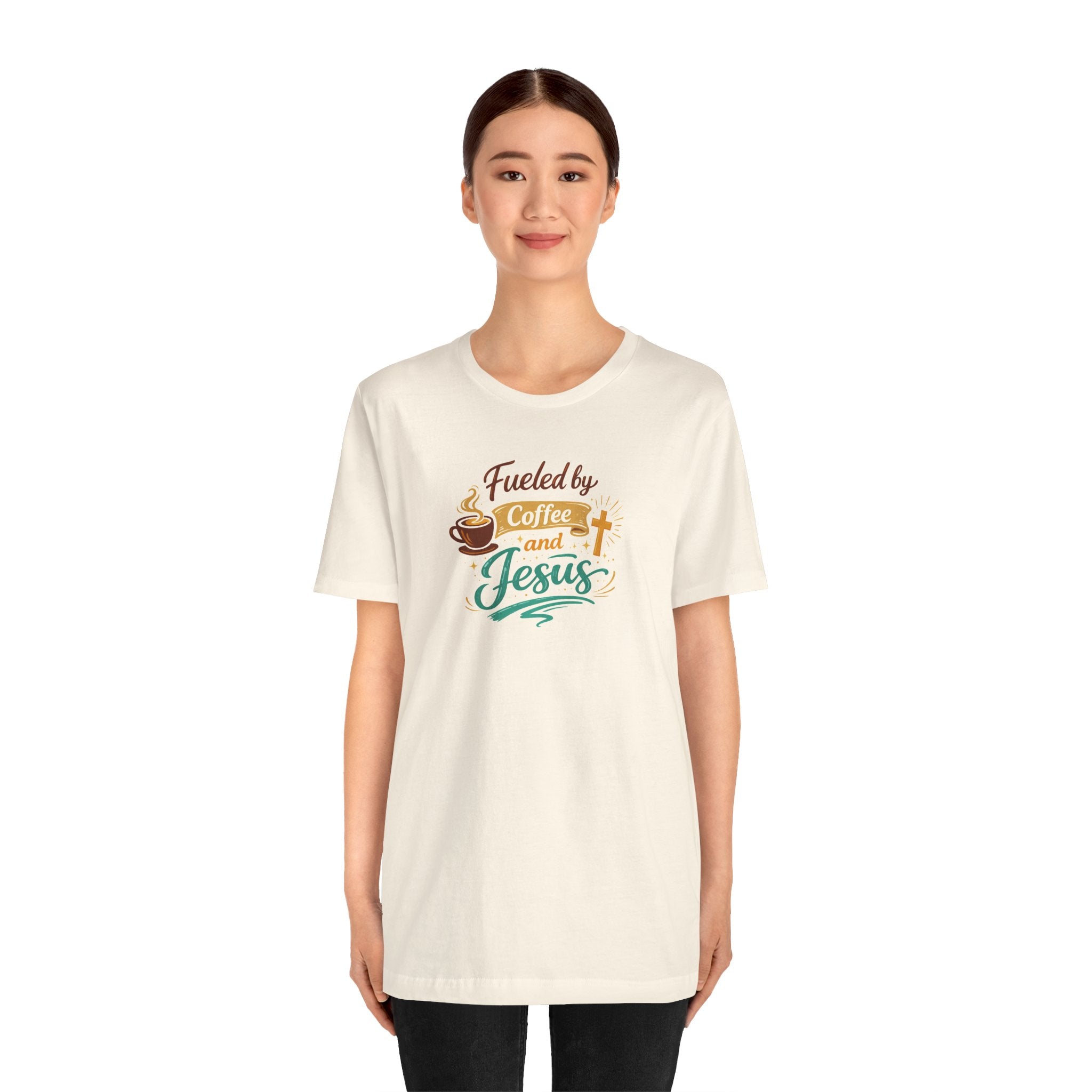 Fueled by Coffee and Jesus Shirt | Christian Coffee Lover T-Shirt for Moms | Faith-Based Cozy Tee