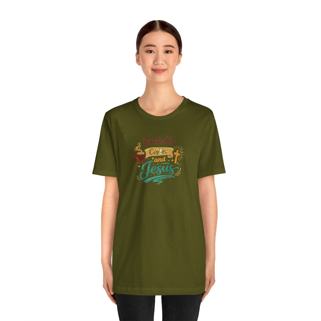 Fueled by Coffee and Jesus Shirt | Christian Coffee Lover T-Shirt for Moms | Faith-Based Cozy Tee