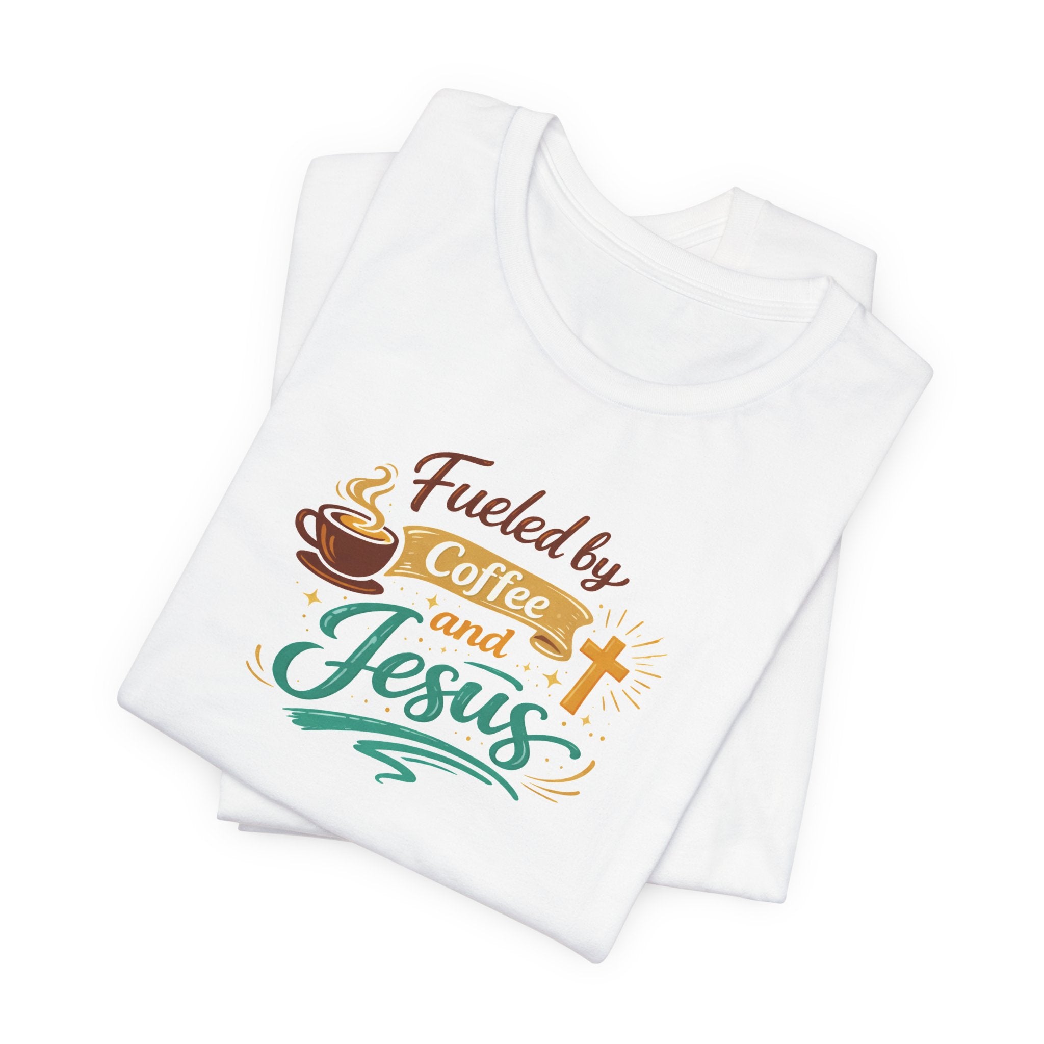 Fueled by Coffee and Jesus Shirt | Christian Coffee Lover T-Shirt for Moms | Faith-Based Cozy Tee