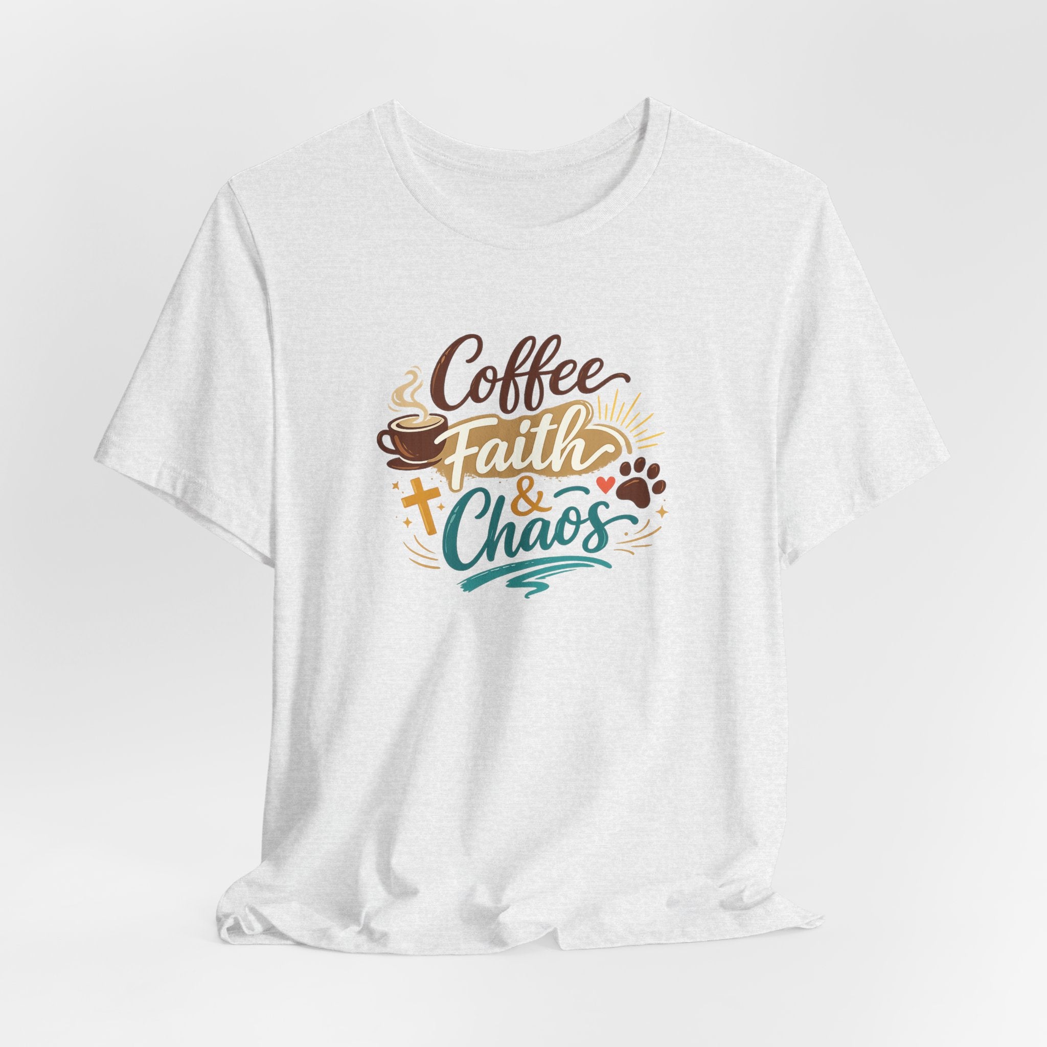 Coffee Faith & Chaos Shirt for Moms | Faith-Based Christian Mom Tee | Cozy Coffee Lover Dog Mom T-Shirt
