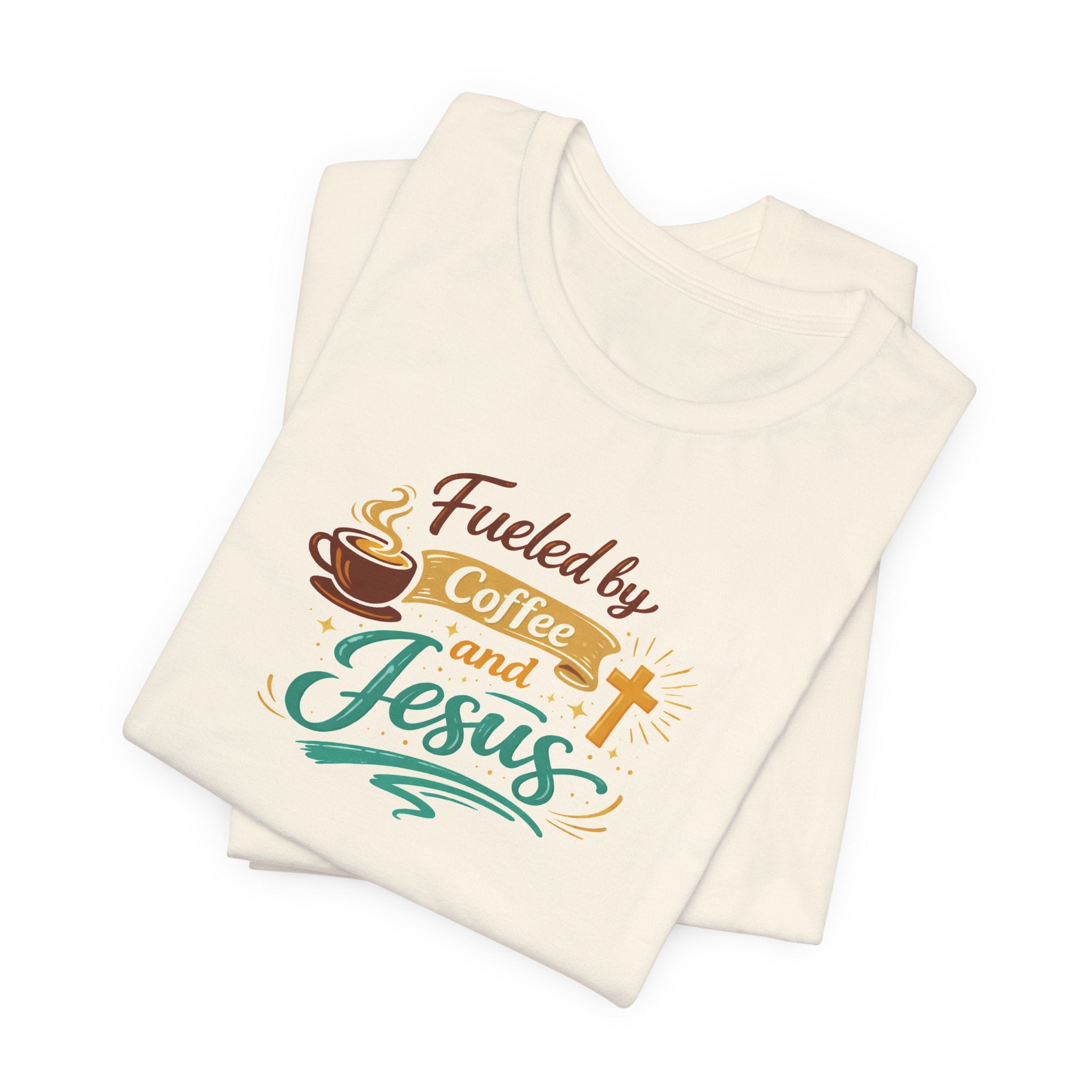Fueled by Coffee and Jesus Shirt | Christian Coffee Lover T-Shirt for Moms | Faith-Based Cozy Tee