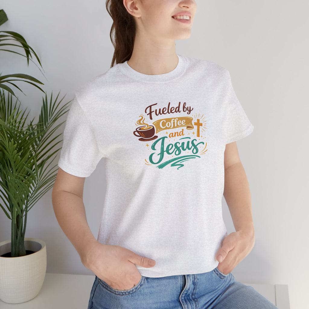 Fueled by Coffee and Jesus Shirt | Christian Coffee Lover T-Shirt for Moms | Faith-Based Cozy Tee