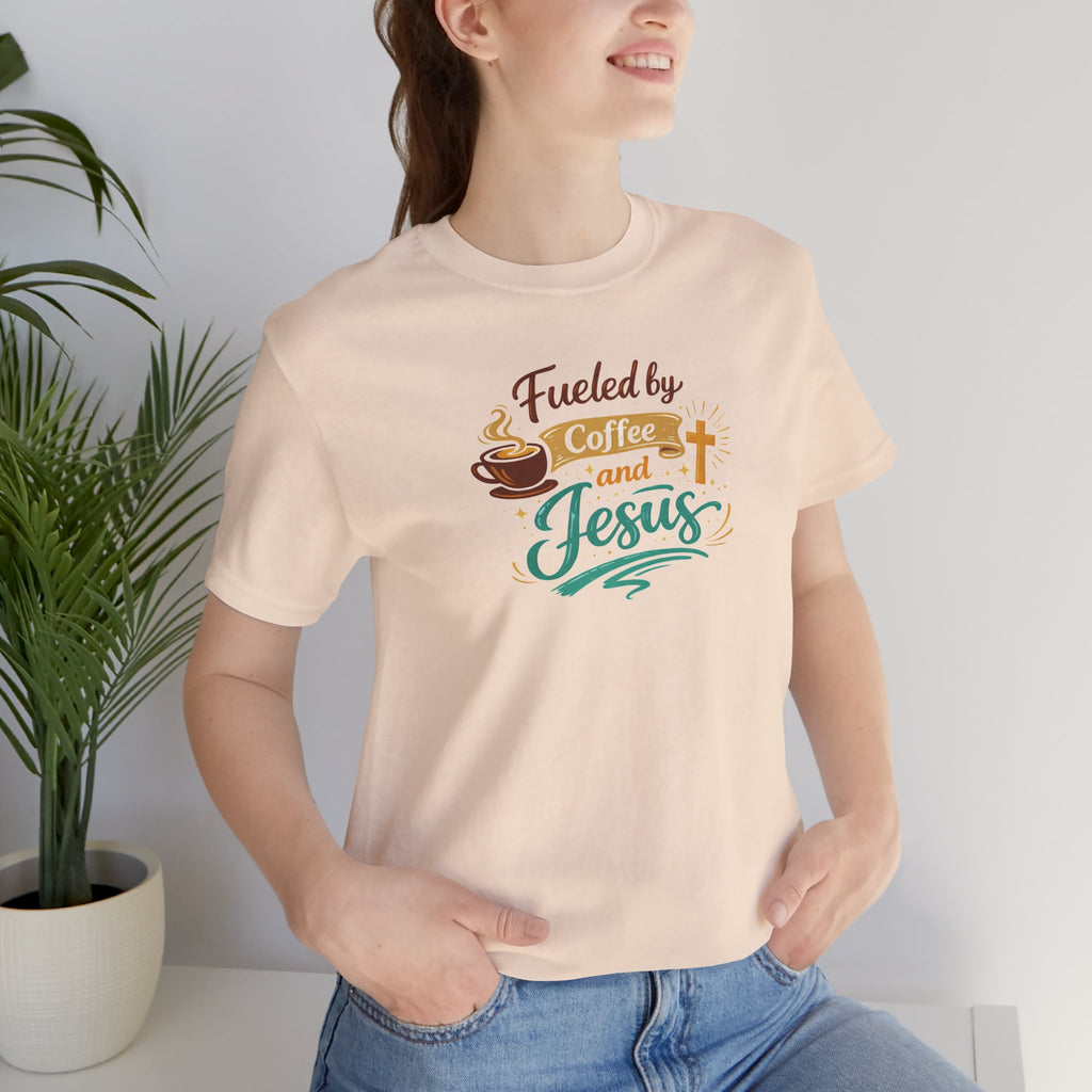 Fueled by Coffee and Jesus Shirt | Christian Coffee Lover T-Shirt for Moms | Faith-Based Cozy Tee