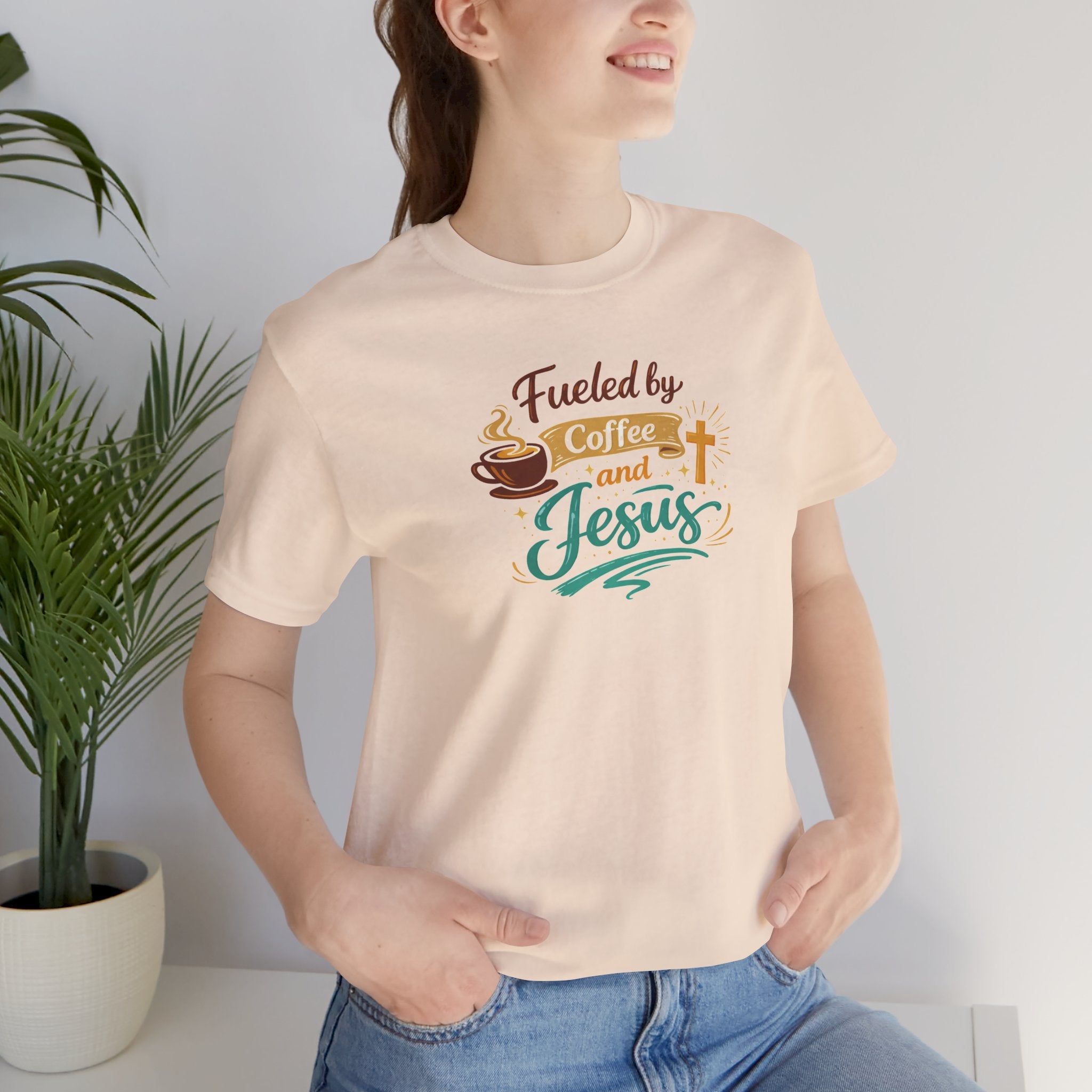 Fueled by Coffee and Jesus Shirt | Christian Coffee Lover T-Shirt for Moms | Faith-Based Cozy Tee
